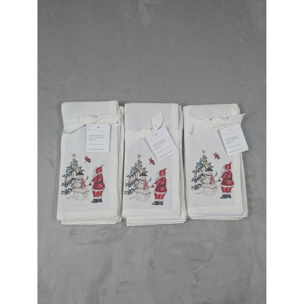 Pottery Barn Christmas In The Country Napkins 3 Sets Of 4 Santa Embroidered